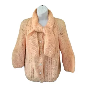 Vintage May Co 20s 30s Mohair Wool Peach Sweater W/ Scarf Large Hand Knit Italy - Picture 1 of 18