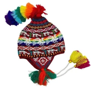 Handmade Artisanal Peruvian Beaded Chullo Hat Rainbow Cusco Colors - Picture 1 of 3