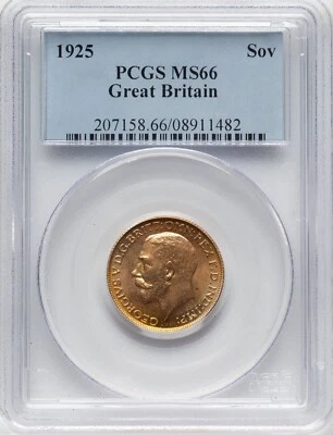 Gran Bretaña - Soberano Jorge V 1925 - PCGS MS66 - ESPECTACULAR PQ - ¡PARECE 67! Foto 1 de 2
