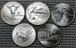 BU UNC United States 2007 5x state quarters 25 cent coins P or D - Picture 1 of 3