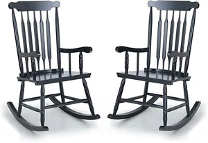 Outdoor Patio Rocking Chairs Set of 2 Wooden for Deck Balcony Garden - Picture 1 of 25