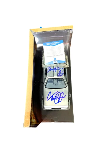 MICHAEL J FOX CHRISTOPHER LLOYD SIGNED AUTO BACK TO THE FUTURE 1:24 DELOREAN BAS Cover