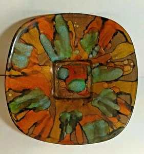 Glass Art Deco Mid Century Rounded Edge Square Bowl Silver Glittered Bottom  - Picture 1 of 5