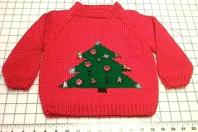 Nuevo Suéter Pullover Rojo Manga Raglán Árbol de Navidad Infantil Tejido a Mano 6M a 5T Foto 1 de 4