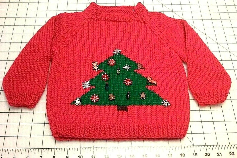 Nuevo Suéter Pullover Rojo Manga Raglán Árbol de Navidad Infantil Tejido a Mano 6M a 5T Foto 1 de 4