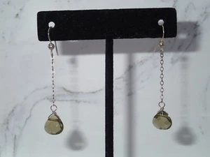 PLATA ESTERLINA (925) Pendientes colgantes piedras lágrima facetadas verde oliva - Imagen 1 de 21