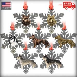 Pewter Dog Siberian Husky Snowflake Christmas Tree Ornaments, Made in the USA - Picture 1 of 10