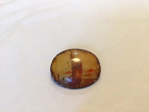 Vintage Lack Panited Segelboot Schiff Holz Brosche Anstecknadel oval Renaissance Stil - Bild 1 von 4