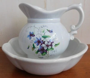 Vintage McCoy Pitcher and Bowl Violets Purple Floral #7528 - Picture 1 of 3
