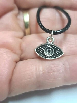 Eye Choker Necklace Eye Pendant Black Leather Adjustable Cord Yoga Unisex  - Image 1 of 4