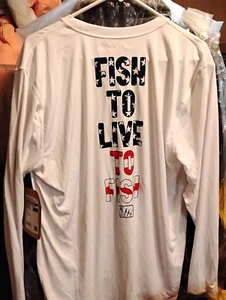 Fintech T Shirt White Logo Size L Fishing Long Sleeve "Fish to Live to Fish" - Picture 1 of 2