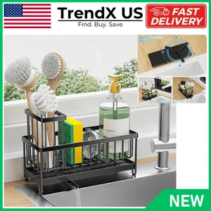 Schwarz Waschbecken Caddy Organizer 304 Edelstahl Schwammhalter mit Bürstenablage - Bild 1 von 8