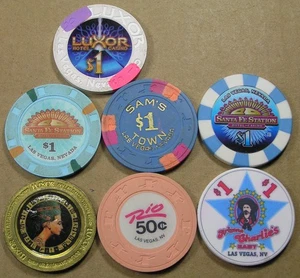 Las Vegas Lot of 7 Different $1 & 50 Cents Casino Chips, Combined Shipping - Picture 1 of 5