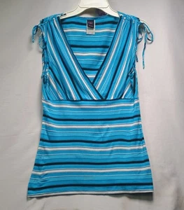 Vintage Babydoll Summer Top Sz M Blue Nautical Striped Coastal Chic Beach Casual - Picture 1 of 9
