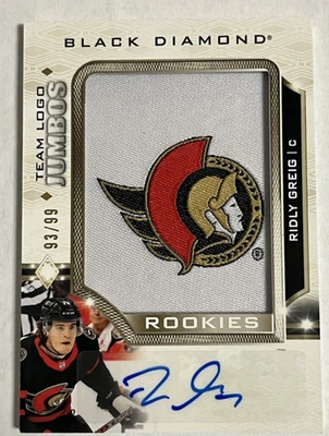 2023-24 UD Black Diamond RIDLEY GREIG Rookie Team Logo Jumbo Patches AUTO 93/99 - Image 1 of 2