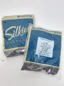2 Silkies Vintage Control Top 132 Large Off Black Pantyhose With Support Legs - Picture 1 of 4