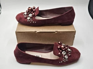 Miu Miu Bling Jeweled Crystal Slip-on Flats Shoes Size 36.5 Used - Picture 1 of 8