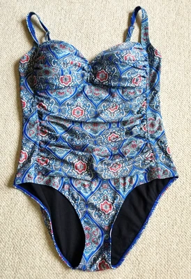 Женский купальный костюм-COOLIBAR-синий/белый/розовый медальон нейлона рюшами UPF 50 +-14 - Изображение 1 из 4