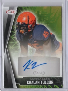 Khalan Tolson NCAA Illinois 2022 SAGE HIT Black RC Auto #A-KT Card - Bild 1 von 2