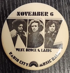 West Bruce & Laing Concert pin, Radio City Music Hall, New York, 1972 - Picture 1 of 5