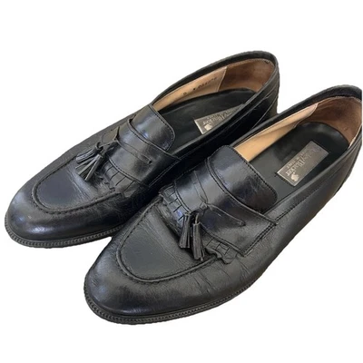 Stanley Blacker Men Loafer 9 Black Leather Tassel Slip On Dress Shoes Made Italy - Image 1 of 4