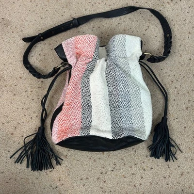 ULLA JOHNSON Striped Sweater Knit BUCKET BAG With Leather Strap Tassels Women's - Image 1 of 4