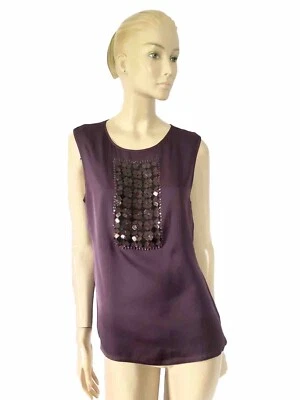 TOP SEM MANGAS NOVO COM ETIQUETAS US$ 248 LEON MAX BERINJELA SEDA FRISADA TAMANHO 8  - Imagem 1 de 4