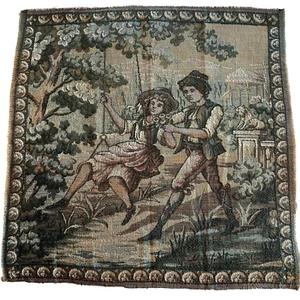 VTG French Country Cottage Core Courting Couple Blue PinkTapestry Pc Swing 19x19 - Picture 1 of 11