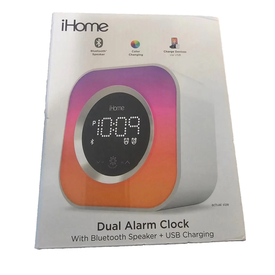 iHOME iBT395 Dual Alarm Clock w/ Bluetooth Speaker USB Charging Color Changing
