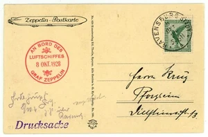 Germany 1928 Graf Zeppelin LZ127 Onboard Cachet Airmail Ravensburg Drop Postmark - Picture 1 of 3