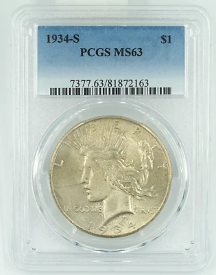 Dólar de la paz 1934-S graduación profesional MS63 Foto 1 de 3