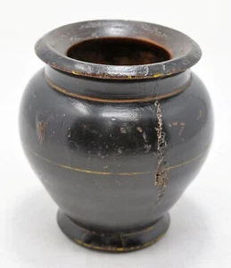Vintage Wooden Round Jar Pot Original Old Hand Carved Lacquer Painted - Picture 1 of 5