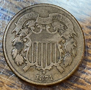 1871 2 Cent Piece Nice Original Fine/VF CHRC - Picture 1 of 2