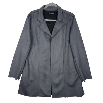 Chaqueta Blazer T Tahari Mujer Imitación Gamuza Cuero Grande Gris Frente Abierto Larga Elegante Foto 1 de 4