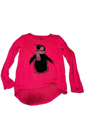 SO Girls Penguin Just Chillin Pink Sweater Shirt Top Hi-low SZ 16 - Image 1 of 4