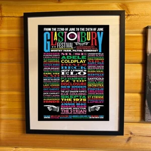 Glastonbury 2016 line-up Print (framed or Unframed) - Picture 1 of 3