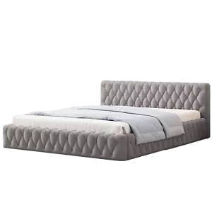 Polsterbett Doppelbett 140 x 200 cm Jugendbett Bettgestell mit Lattenrost Grau - Bild 1 von 7