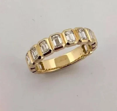 Lab Created Diamond 2Ct Baguette Cut Wedding Band Ring 14K Yellow Gold Plated - Image 1 of 4