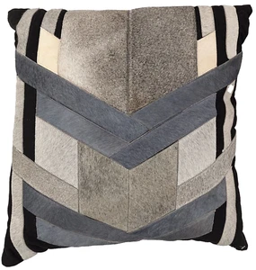 Natural Leather Cowhide Geometric Decorative Pillow 19 x 19 - Picture 1 of 4
