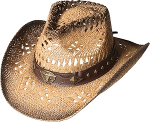 Strohhut Westernhut Country Cowboyhut SUNSET Braun Beige Stars & Stripes - Picture 1 of 1