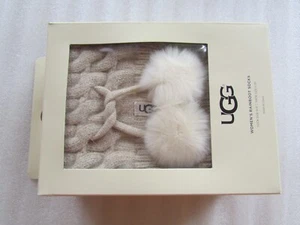 UGG Socks Rainboot Tall Pom Pom Cable Knit Cream New - Picture 1 of 5