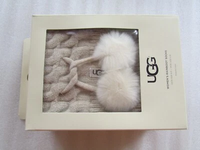 UGG Socks Rainboot Tall Pom Pom Cable Knit Cream New - Image 1 of 4