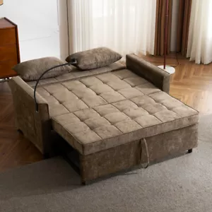 Pull-out Sofa Bed w/ a Reversible Backrest Cushion, Side Pockets, Two USB Ports - Picture 1 of 24