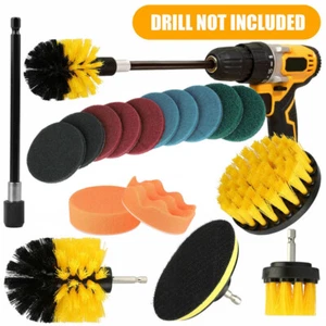 17x Car Wash Brush Hard Bristle Drill Auto Scrubber Detailing Cleaning 10 Pads - Picture 1 of 9