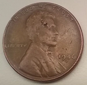 Lincoln Wheat Penny 1946 D Error "Hole In Head" Die Chip - Picture 1 of 2
