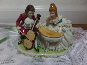 Unique Dresden porcelain figurine German lace art- Playing music - Picture 1 of 17