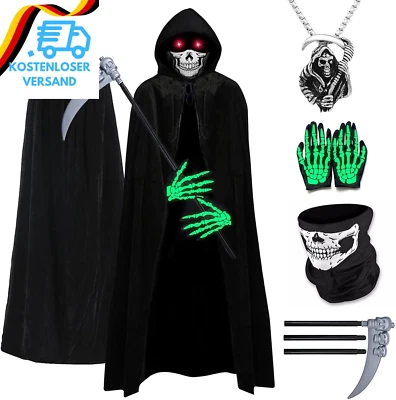 YADODO Sensenmann Kostüm Herren Damen Erwachsene Mit Sense Schädelmaske Handschu