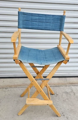 Bar Height Wood Director's Chair - Blue Padded Canvas - Image 1 of 4