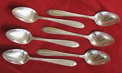 Set of 6 National Silver Margaret Rose 6" Teaspoons (161g) 1938 - Image 1 of 4