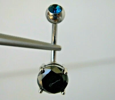 ANILLO VIENTRE DIAMANTE NEGRO NATURAL REAL 2.45ctw *topacio azul*doble, certificado, probador de diapositivas Foto 1 de 4